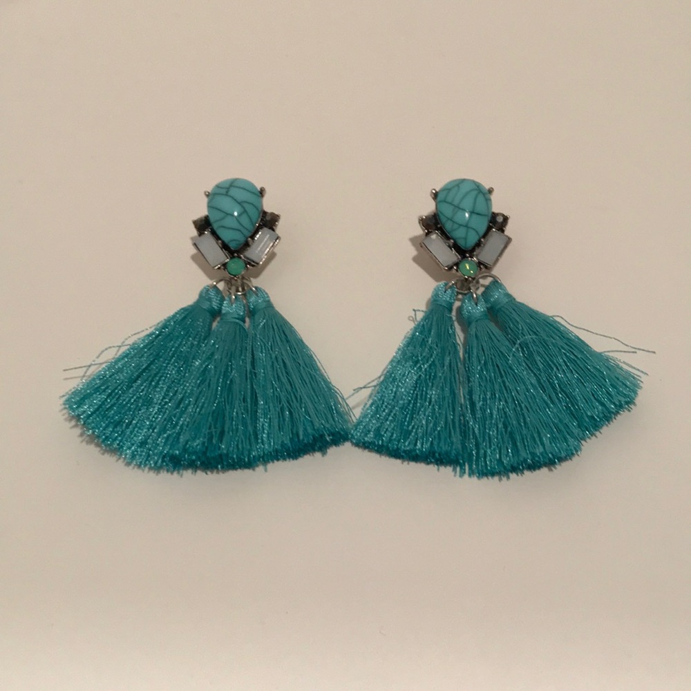Turquoise color tassel earrings